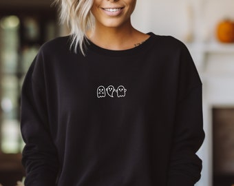 Embroidered Sweatshirt for Halloween Ghost Minimalist Hoodie