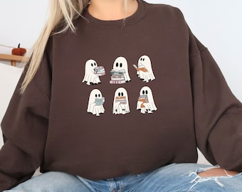 Ghost Reading Books Sweatshirt Crewneck Book Lover Sweatshirt Spooky Season Pullover Teacher Halloween Sweatshirt Read More Booooks