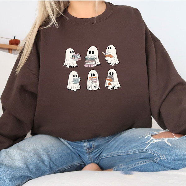 Ghost Reading Books Sweatshirt Crewneck Book Lover Sweatshirt Spooky Season Pullover Teacher Halloween Sweatshirt Read More Booooks