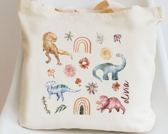 Personalisierte Kinder Dinosaurier Tote Bag für Vorschule, Kita, Bibliothek