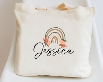 Bridesmaid Tote Bag Personalized with Custom Name - Rainbow Tote Bag