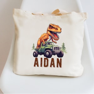Sac fourre-tout personnalisé prénom enfant pour école, garderie, thème dinosaure préscolaire