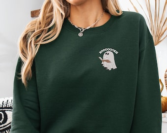 Embroidered Halloween Ghost Sweatshirt Crewneck - Spooky Ghost Reading Books