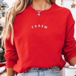 Bestickter Weihnachtspullover | Fröhlicher Pulli | Urlaubspullover Minimal