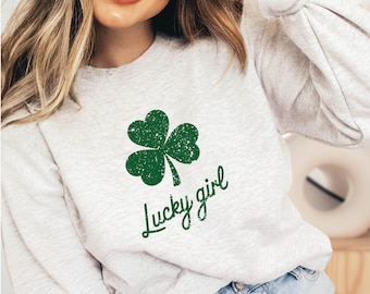 Lucky Girl Clover Sweatshirt: Distressed St. Patrick's Day Pullover