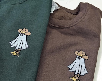 Embroidered Halloween Sweater | Fall Shirt | Cowboy Ghost | Halloween Sweatshirt For Women