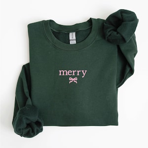 Embroidered Christmas Sweatshirt: Merry Bow Holiday Sweater