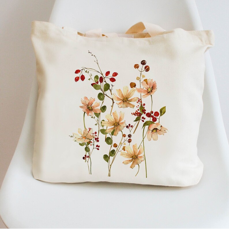 Wildflower Tote Bag Watercolor Wildflowers Canvas Bag Floral Etsy