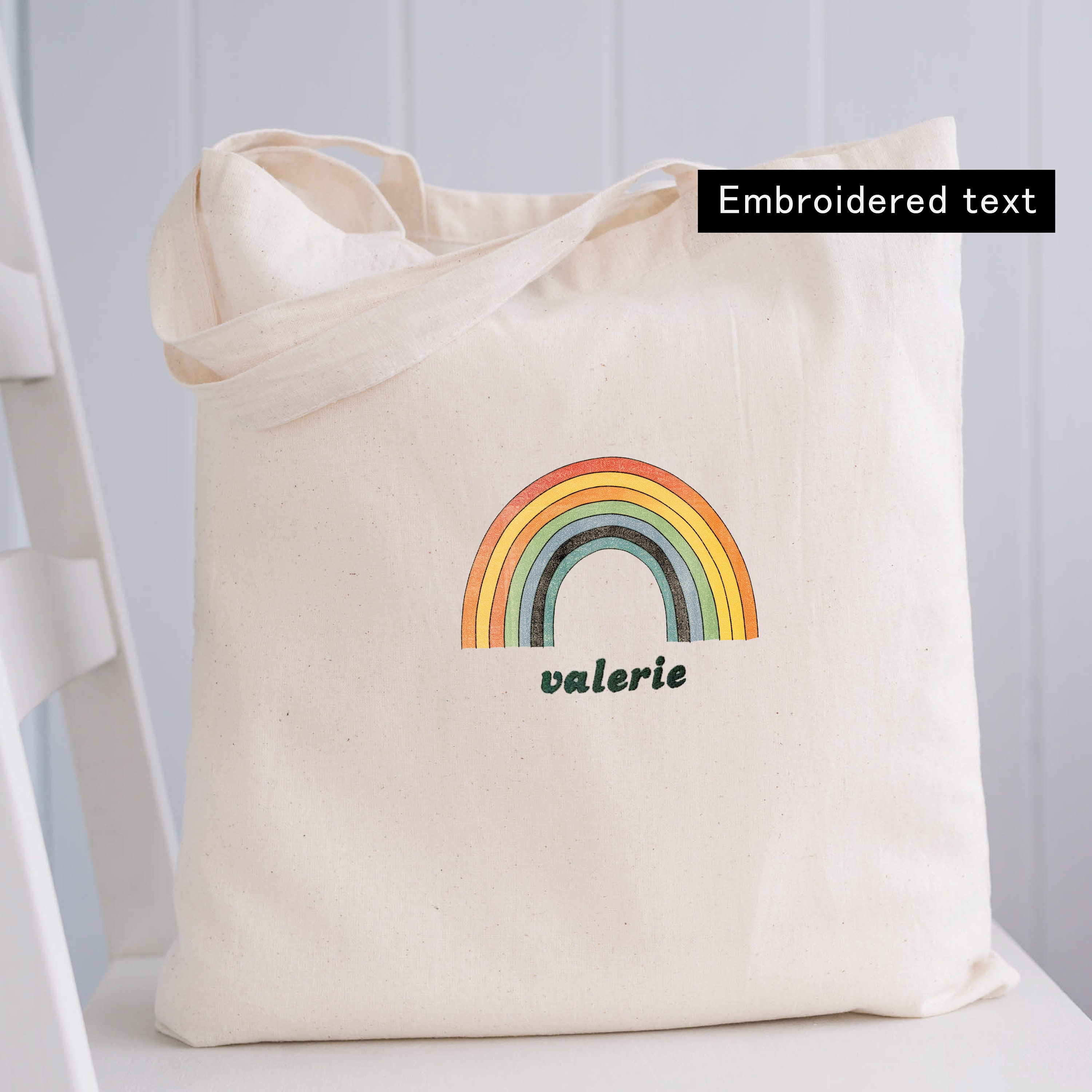 Personalized Kids Name Rainbow Tote Bag Embroidered Text Bag for School ...