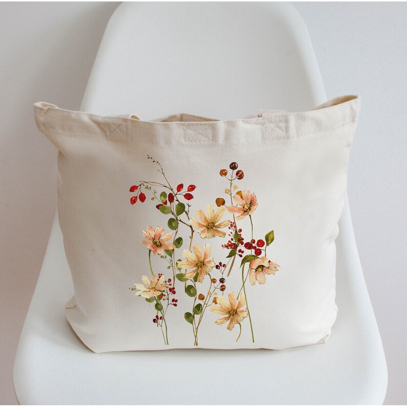 Wildflower Tote Bag Watercolor Wildflowers Canvas Bag Floral Etsy