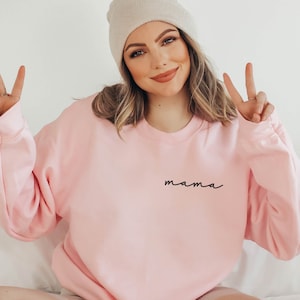 embroidered mama light pink sweatshirt minimal embroidery on the left chest perfect gift for mom mothers day