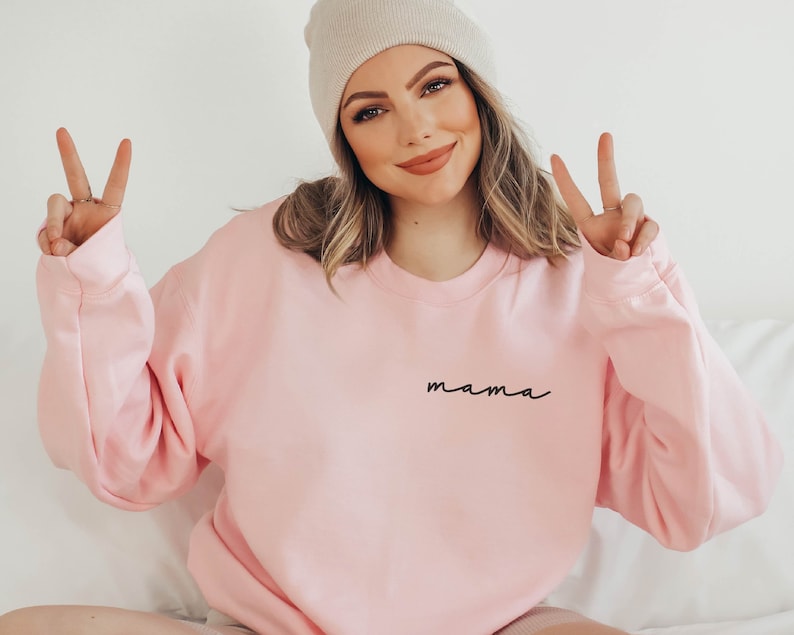 embroidered mama light pink sweatshirt minimal embroidery on the left chest perfect gift for mom mothers day