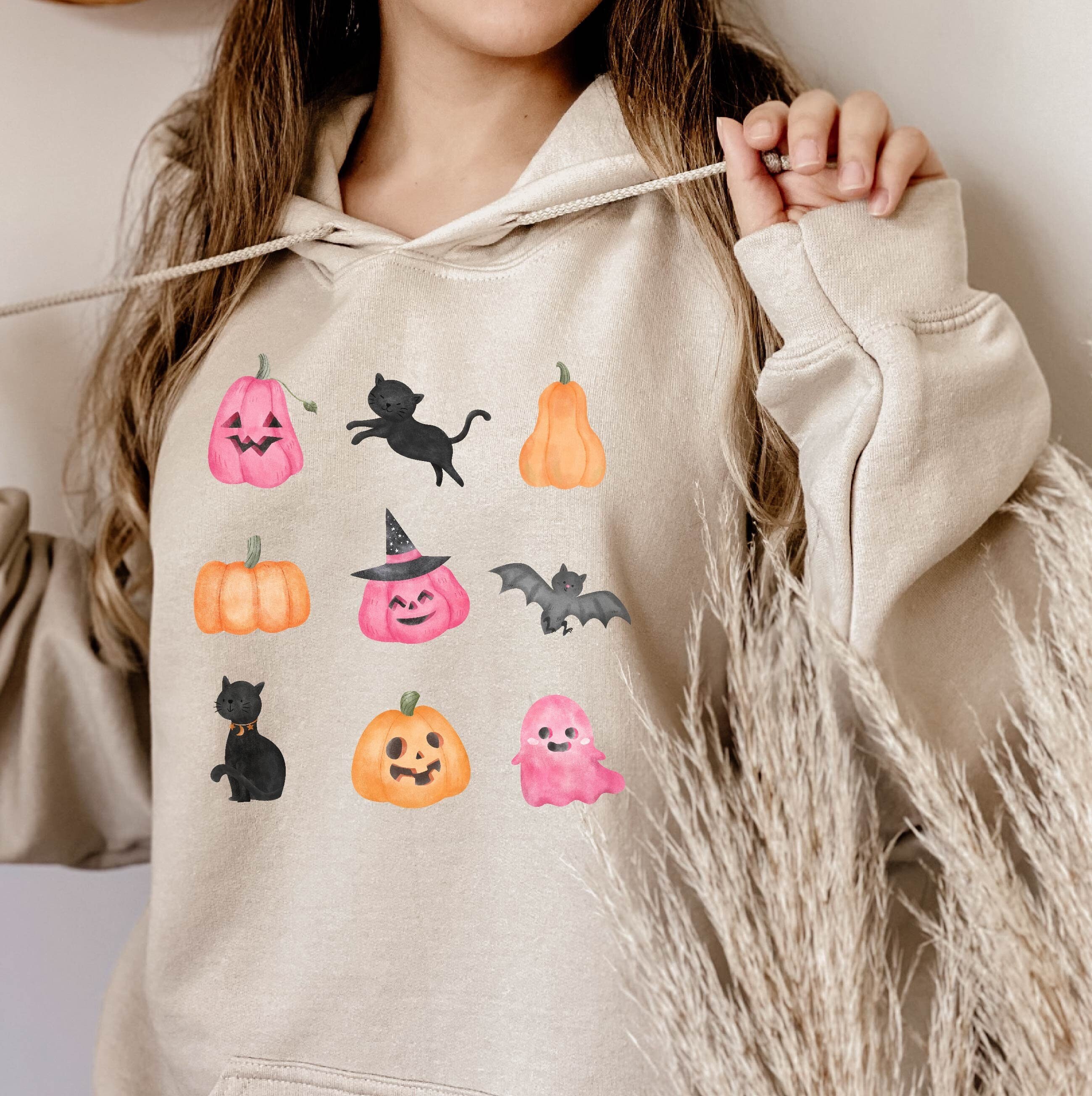 Halloween Crewneck Sweatshirt for Women Pumpkin Cat Hoodie or Fall Hoodies for Spooky Season