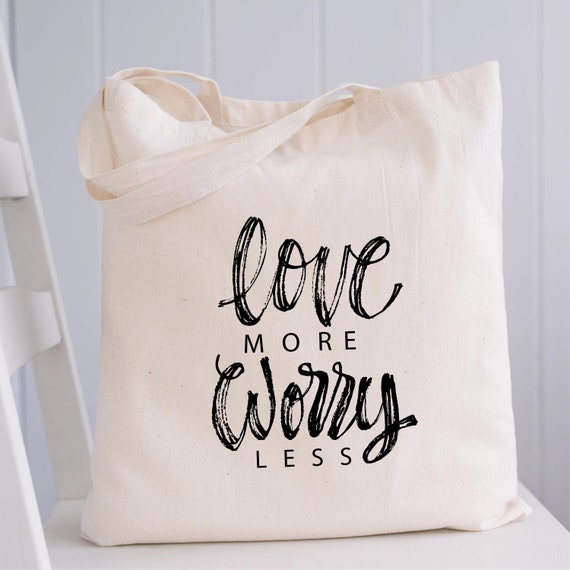 Love More Worry Less Tote Bag Grocery Bag Valentine Tote Bag Valentine's Gift Shoulder Bag Cotton Tote Bag Shopping Bag