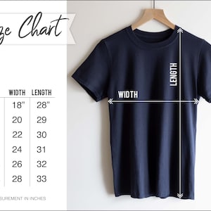 May include: Size chart for a t-shirt showing width and length measurements in inches. Sizes include S, M, L, XL, 2XL, and 3XL.