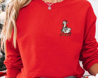Embroidered Christmas Sweatshirt Funny Goose Minimalist Hoodie
