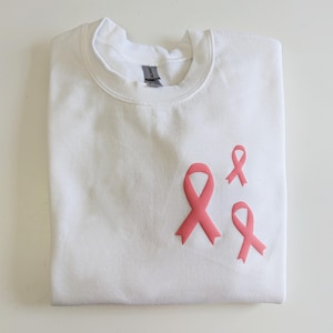 Pink Ribbon Sweatshirt Puff Print | Cancer Support | Cancer Survivor Sweatshirt | Breast Cancer Awareness Hoodie | Pink Ribbon Shirt