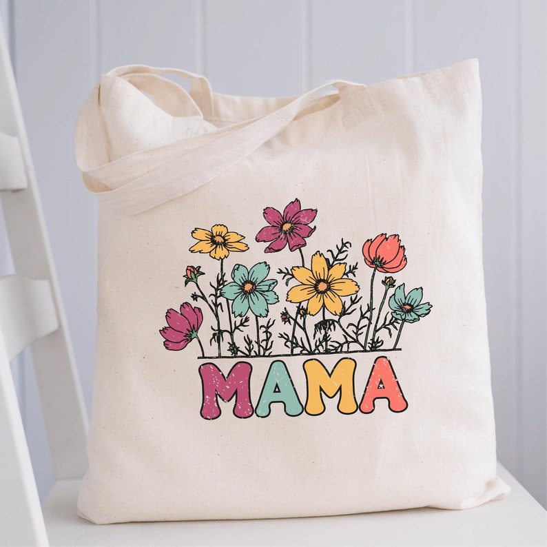 Mama Tote Bag Flower Market Tote Bag Canvas Aesthetic Etsy