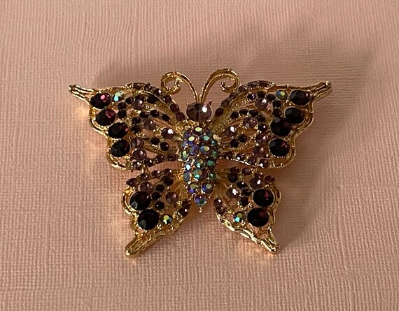 Large butterfly brooch, rhinestone butterfly pin,… - image 1