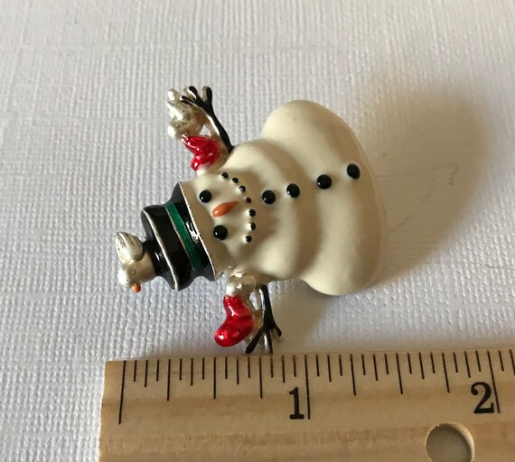 Vintage snowman Christmas pin, Christmas brooch, … - image 4