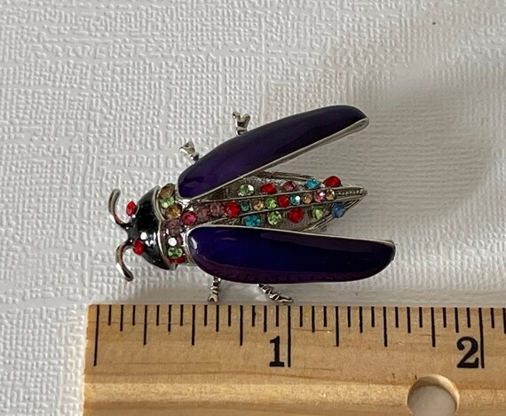 Purple roach brooch, rhinestone roach pin, beetle brooch, fly brooch, scarab pin, locust brooch, insect jewelry, roach pin, rhinestone bug View 5