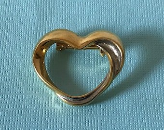 Vintage heart brooch, Valentine's heart pin, gold heart pin, silver heart pin, two ton heart, heart jewelry, Valentine's day, heart brooch