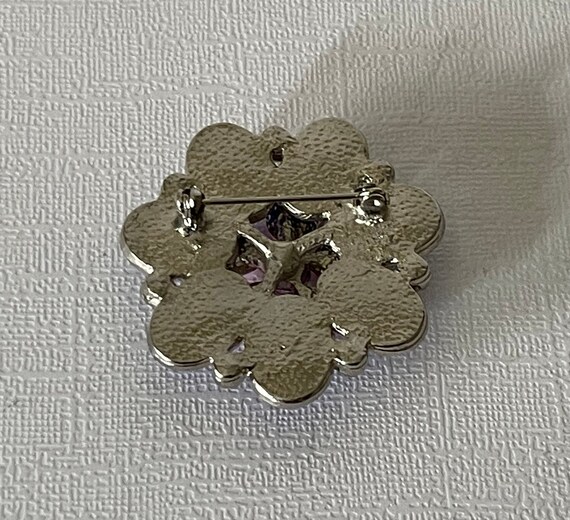 Vintage flower brooch, rhinestone flower pin, pur… - image 7