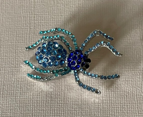 Blue rhinestone spider brooch, spider jewelry, rh… - image 8