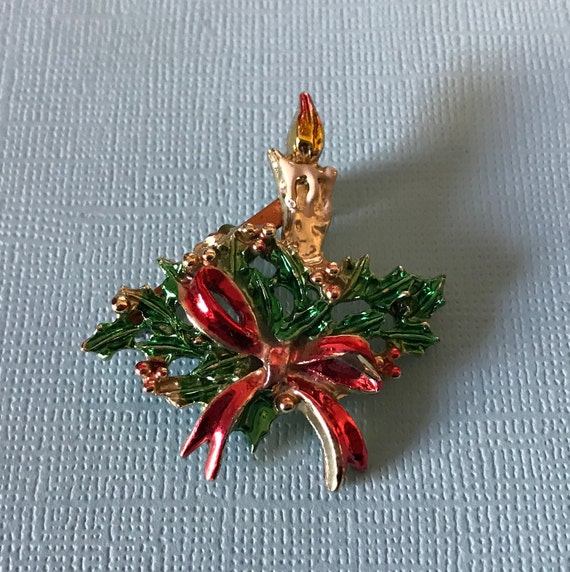 Vintage Christmas candle brooch, candle pin, Chri… - image 5