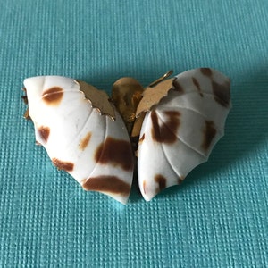 Vintage butterfly brooch, spotted butterfly pin, moth pin, shell butterfly brooch, white butterfly pin, brown butterfly pin, moth brooch