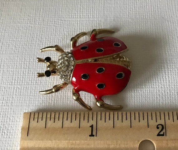 Rhinestone lady bug brooch, beetle brooch, lady b… - image 4