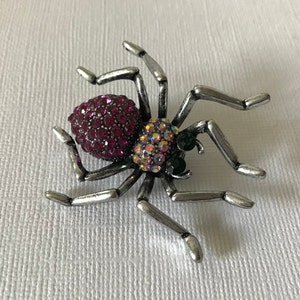 Rhinestone spider brooch, aurora borealis rhinestone spider pin, Halloween spider pin, Halloween pin, spider jewelry, red spider pin, insect