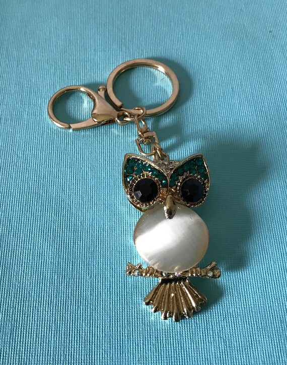 Mini Rhinestone Owl Decor Bag Charm Keychain