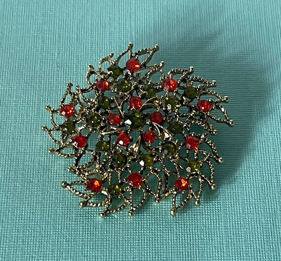 Vintage flower brooch, rhinestone flower pin, Chr… - image 2