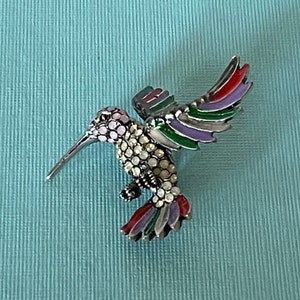 Vintage hummingbird brooch, rhinestone hummingbird pin, purple hummingbird pin, red hummingbird brooch, green hummingbird pin, bird jewelry