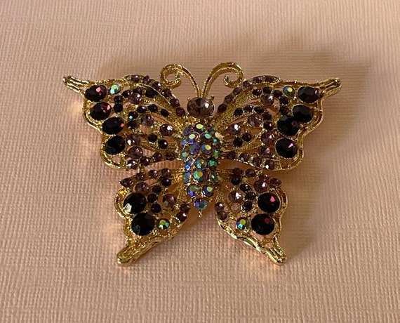 Large butterfly brooch, rhinestone butterfly pin,… - image 3