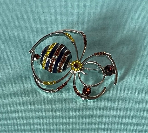 Rhinestone spider brooch, tarantula brooch, yellow spider pin, blue spider pin Halloween spider brooch wedding spider brooch, spider jewelry