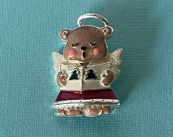 Vintage angel brooch, Christmas angel pin, angel bear brooch, bear brooch, Christmas bear pin, choir angel brooch, angel jewelry, Christmas