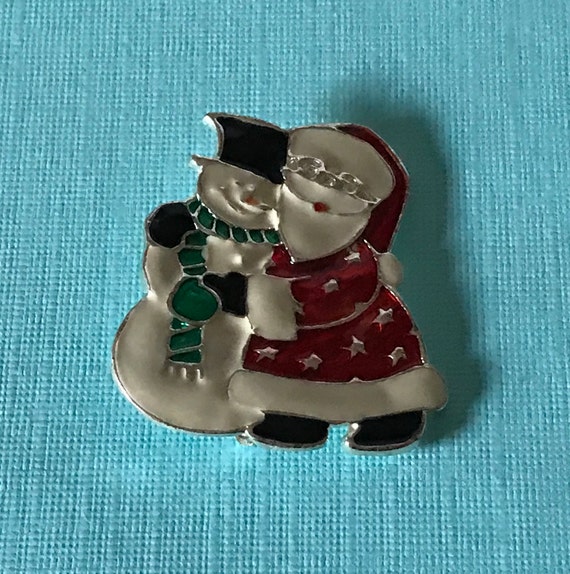 Vintage santa brooch, vintage snowman brooch, San… - image 1