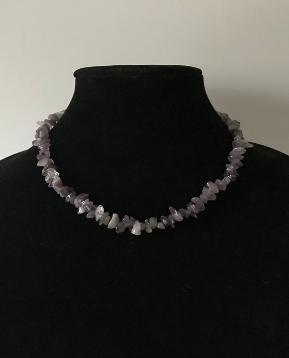 Vintage amethyst rock necklace, 18 inch necklace,… - image 1