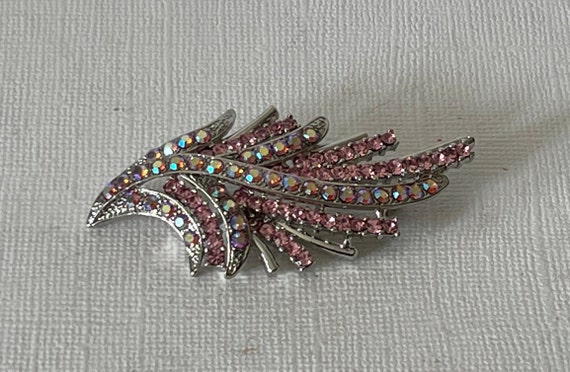 Rhinestone leaf brooch, pink rhinestone leaf, lea… - image 3