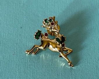 Vintage deer brooch, rudolph pin, Christmas jewelry, Rudolph brooch, holiday pin, reindeer pin, Rudolph the red nose reindeer brooch