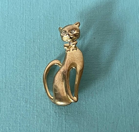 Vintage cat brooch, rhinestone cat pin, gold cat brooch, cat jewelry, cat gifts, gold cat brooch, cat pin, rhinestone cat, cat jewelry gift