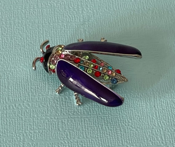 Purple roach brooch, rhinestone roach pin, beetle brooch, fly brooch, scarab pin, locust brooch, insect jewelry, roach pin, rhinestone bug View 3