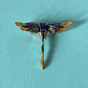 Multi colored cabochon dragonfly brooch, green dragonfly pin, blue dragonfly pin, rainbow dragonfly brooch, rhinestone dragonfly, insect pin