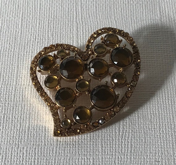 Vintage heart brooch, rhinestone heart pin, Valen… - image 4