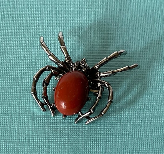 Spider brooch, red jasper spider pin,  Halloween … - image 1
