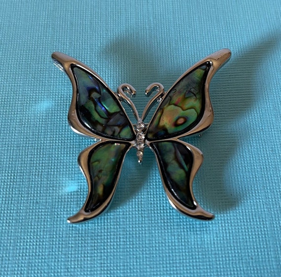 Rhinestone abalone butterfly brooch, butterfly pin