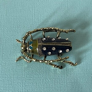 Rhinestone beetle brooch, scarab brooch, blue roach brooch, locust brooch, blue beetle pin rhinestone roach pin, insect jewelry, locust pin