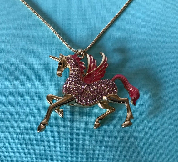 Large unicorn necklace, pink unicorn necklace, rh… - image 9